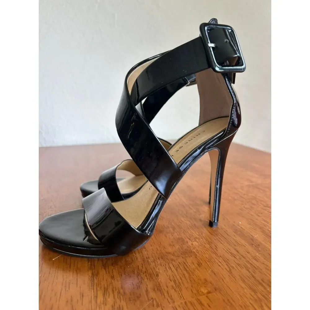Chinese Laundry Blackjack Black Patent Platform Strappy Stiletto Heels Size 6